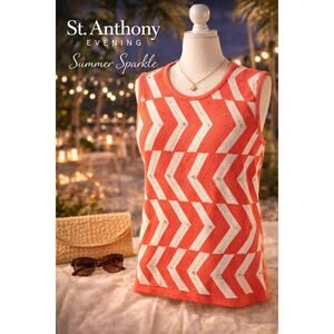 St Anthony Evening Coral Chevron Rhinestone Tank Top Sleeveless Knit